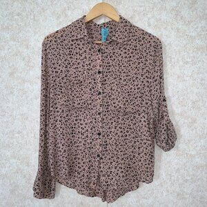 Dina Be‎ Animal Print Button Down Shirt Rolled Sleeves Rayon Blouse Mens Medium